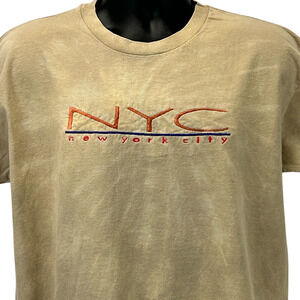 Vintage 90s New York City T Shirt NYC Embroidered Tie Dye Beige USA XL X-Large